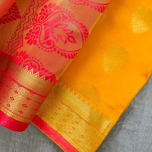Indian saree satin fabric Orange and red