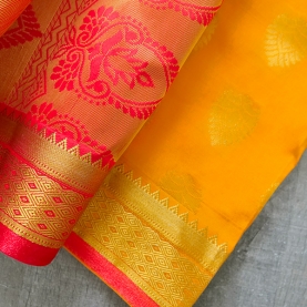Indian saree satin fabric Orange and red
