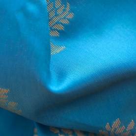 Saree indien complet satiné bleu et doré