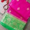 Indian saree silky fabric pink and green