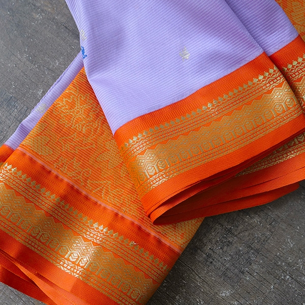 Indian saree silky fabric purple and orange