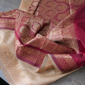Indian saree art silk beige and maroon