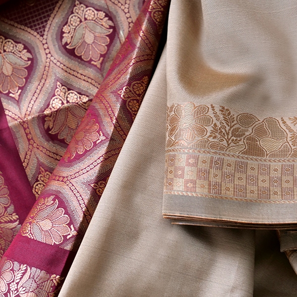 Indian saree art silk beige and maroon