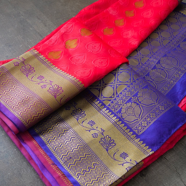 Saree indien complet satiné rouge et violet