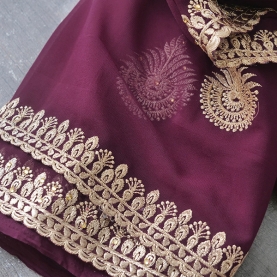Saree indien traditionnel complet Prune