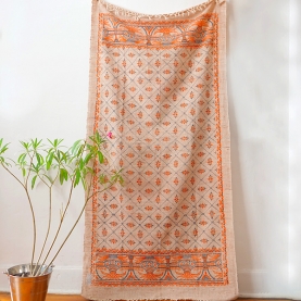 Tenture murale indienne artisanale écru et orange