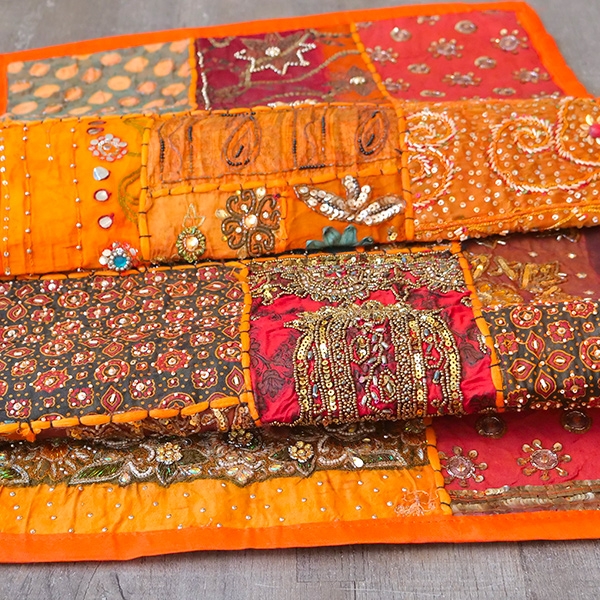 Tissu mural indien artisanal Patchwork orange