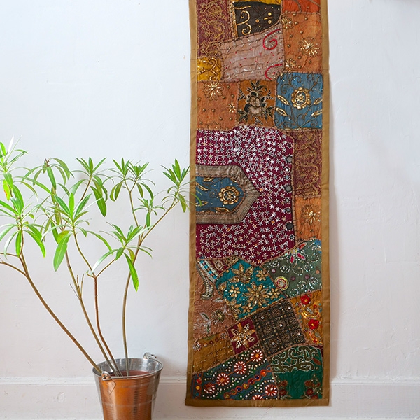 Tissu mural indien artisanal Patchwork beige