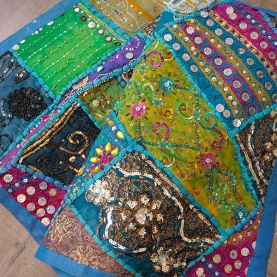 Tissu mural indien artisanal Patchwork bleu