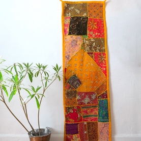 Tissu mural indien artisanal Patchwork jaune