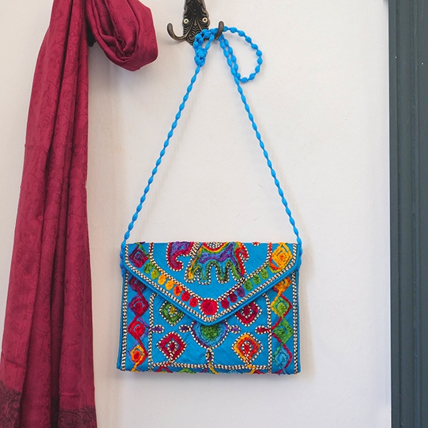 Indian handcrafted small handbag Kuch blue