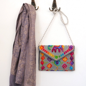 Indian handcrafted small handbag Kuch grey