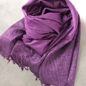 Echarpe indienne broderie florale prune