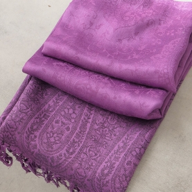 Echarpe indienne broderies florales prune