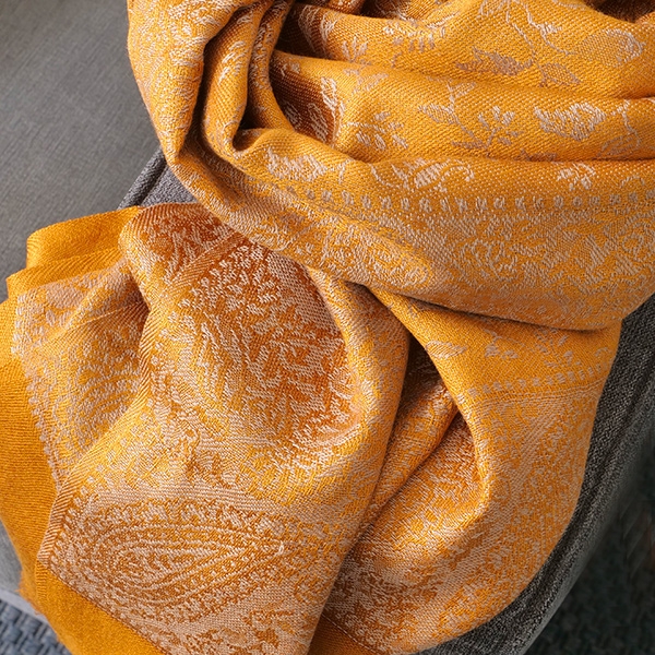 Indian knitted scarf Flowers golden