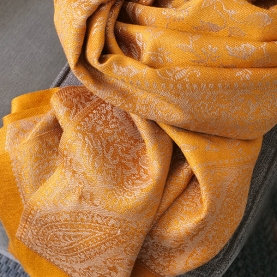 Indian knitted scarf Flowers golden