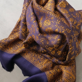 Echarpe indienne tissage floral marine