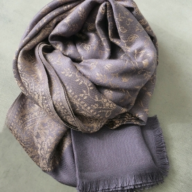 Indian knitted scarf Flowers grey and beige