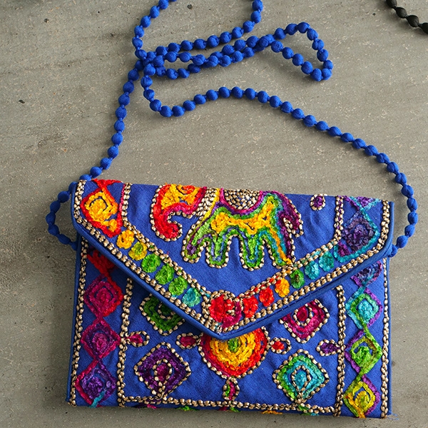 Indian handcrafted small handbag Kuch dark blue
