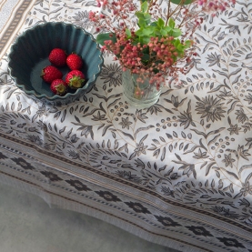 Indian printed cotton table cover grey and beige