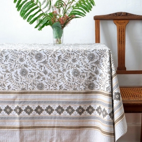 Indian printed cotton table cover grey and beige
