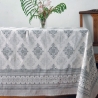 Nappe indienne en coton imprimée grise et blanche