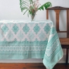 Nappe indienne en coton imprimée verte et blanche