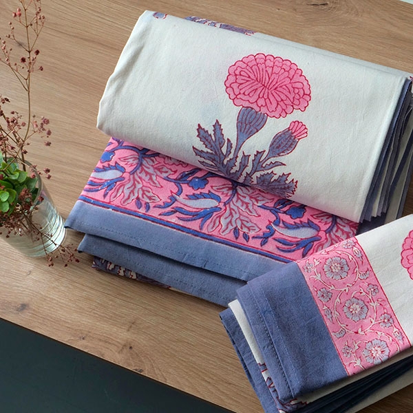 Indian printed bedsheet + pillow Blue and pink