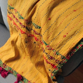 Indian cotton stole Kantha yellow