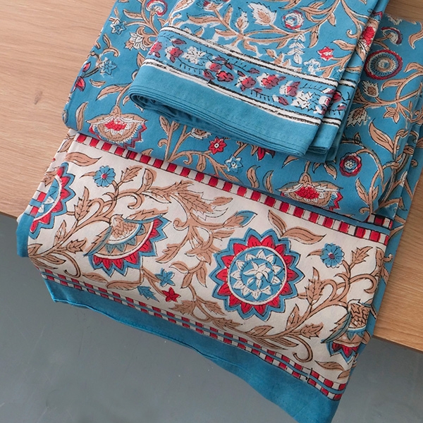Indian printed bedsheet + pillow blue and red