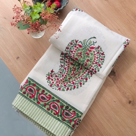 Indian handcrafted printed table cover green and red