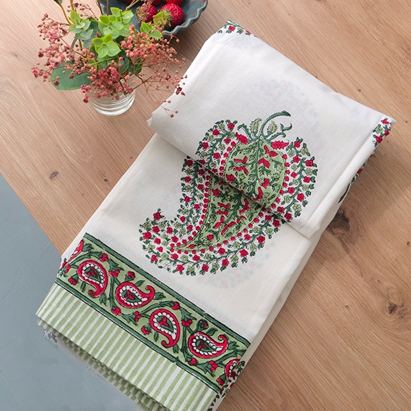 Indian handcrafted printed table cover green and red