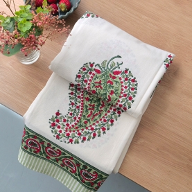 Indian handcrafted printed table cover green and red