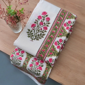 Indian cotton printed table cover green and pink
