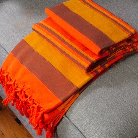 Couverture de canapé indienne en coton Kerala orange