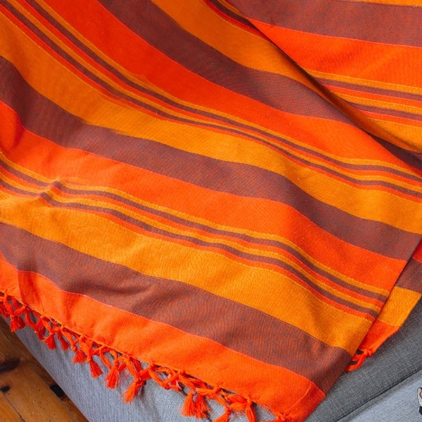 Batik 100% Coton Indien Housse Canapé Couvre-Lit Double - Impression Ethnique Éléphants Mandalas Orange