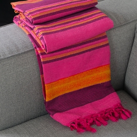 Couverture de canapé indienne en coton Kerala rose et violet
