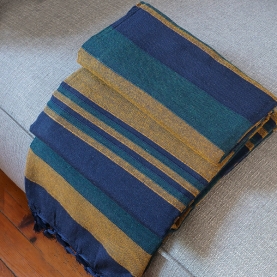 Indian cotton sofa or bed cover Kerala navy blue and yellow