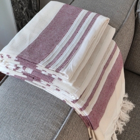 Couverture de canapé indienne en coton Kerala blanc et violet