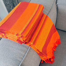 Couverture de canapé indienne en coton Kerala orange et bordeaux