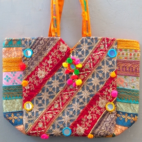Indian handbag Zari style orange and colorful