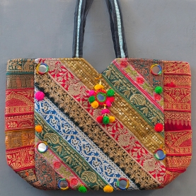 Sac à main indien brodé Zari noir et coloré