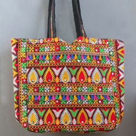 Indian handbag Matka style black and colorful