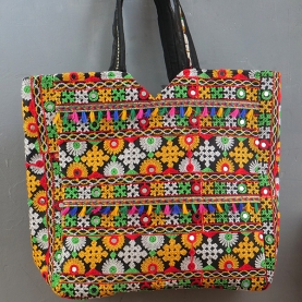 Indian handbag Matka style black and colorful