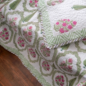 Indian traditional cotton Comforter + pillow green and pink