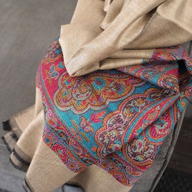 Indian Jamawar knitted scarf beige and brown