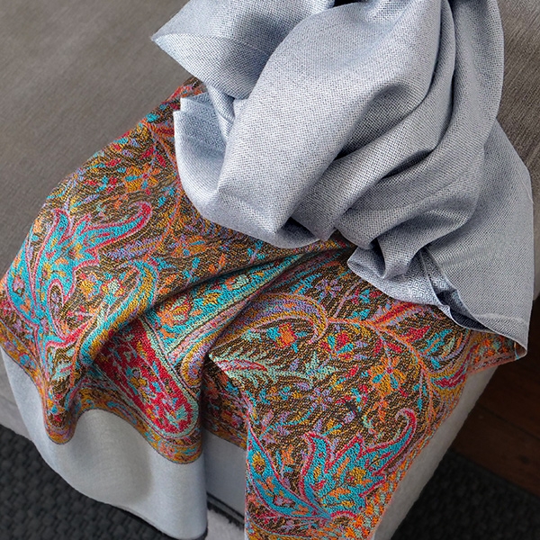 Indian Jamawar knitted scarf grey color