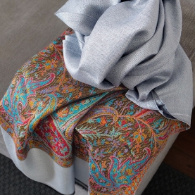 Indian Jamawar knitted scarf grey color