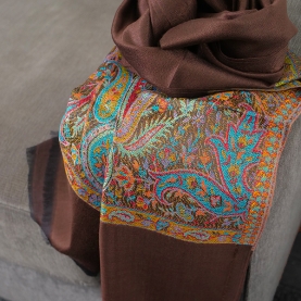Echarpe indienne tissée Jamawar marron
