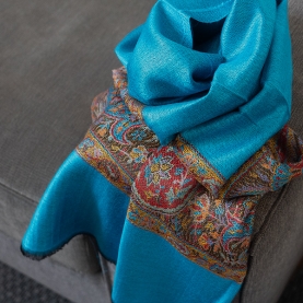 Indian Jamawar knitted scarf cyan color